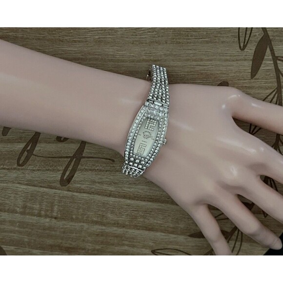 Real Collectibles By Adrienne Faux Diamond Silver Tone Womens Wristwatch QVC